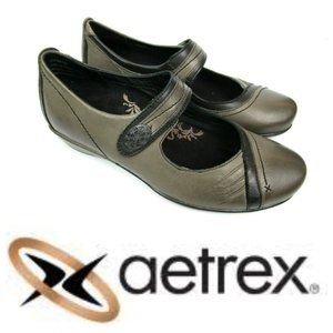 Aetrex Brianna Mary Jane Shoes Gray Leather Sz 8B